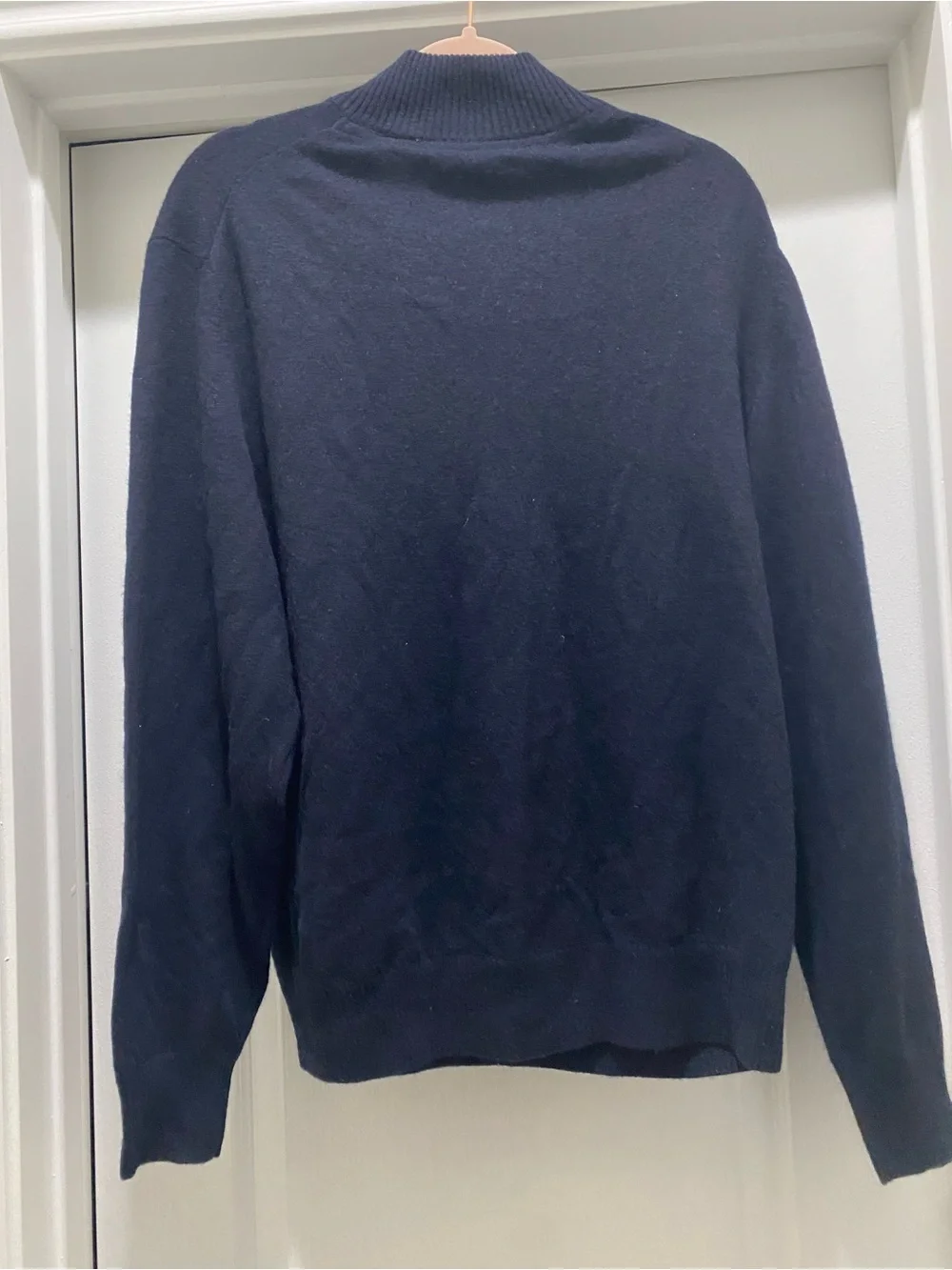 NWT Giasone Cashmere Navy Half-Zip Ribbed Mock Neckline Luxury Sweater XL Flaw